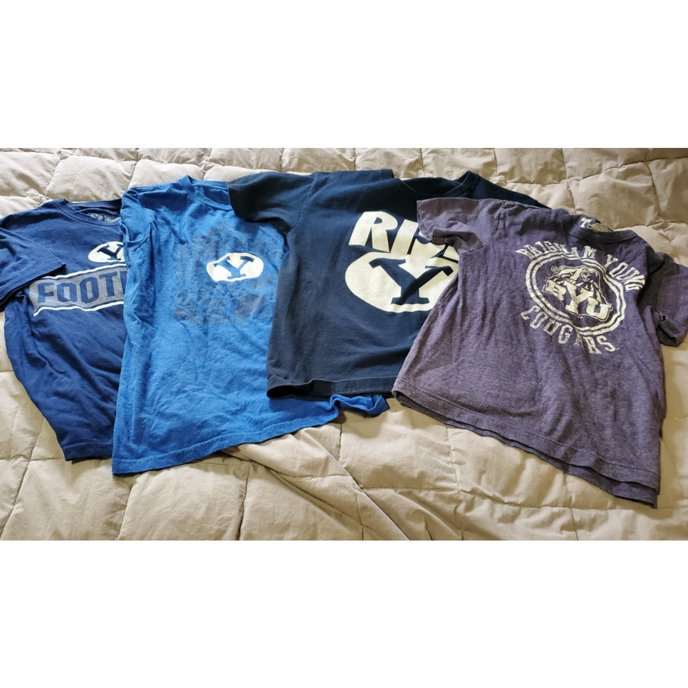 BYU Cougars Youth M & L Shirst Lot of 4 Football Rise Y Qualtrics Sports Camps